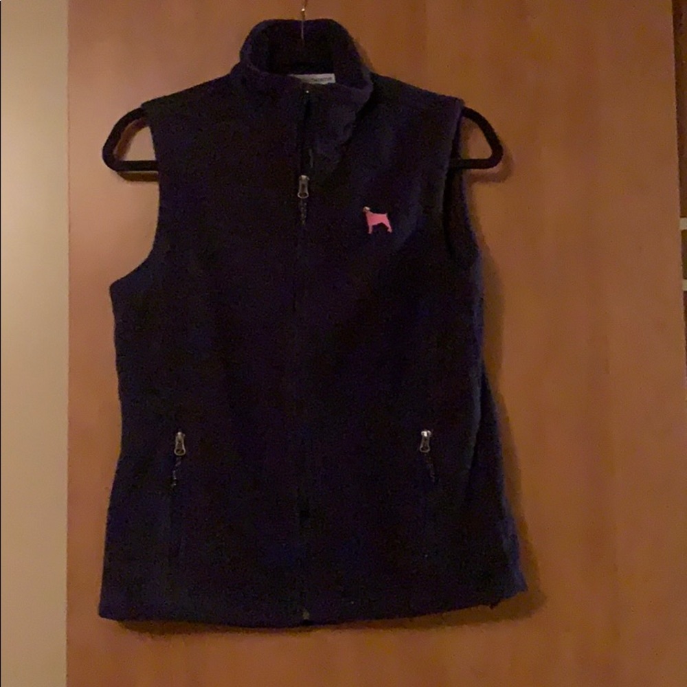 Navy vest w/ pink dog logo